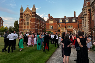 People gathered for drinks at Old Court, Selwyn College