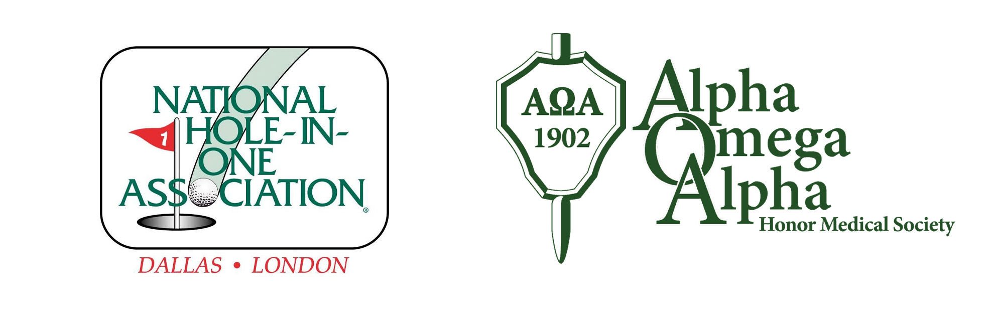 National Hole-in-One Association & Alpha Omega Alpha society logos collage
