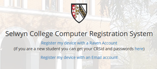 Selwyn College Computer Registration screen