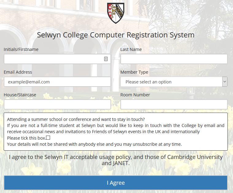 Selwyn College Computer Registration Detail Screen