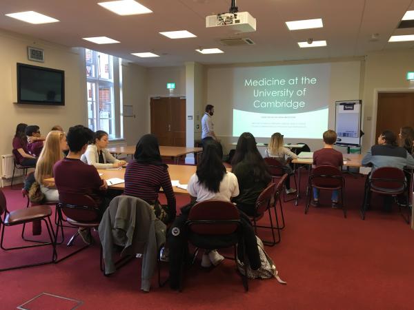 Dr Eves showing Medicine at the University of Cambridge to Students