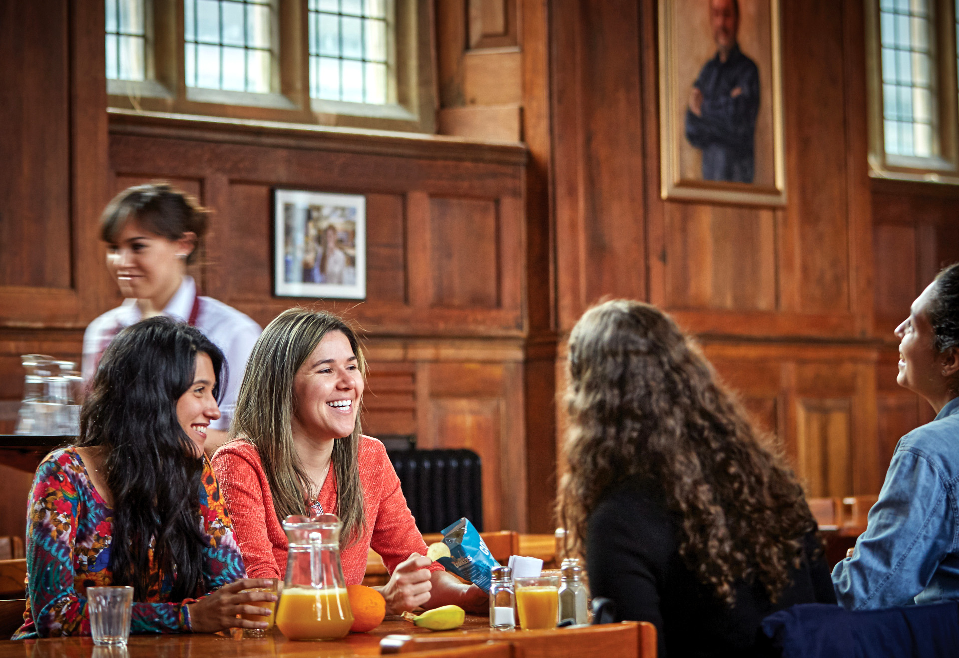 Wood-panelled dining hall.