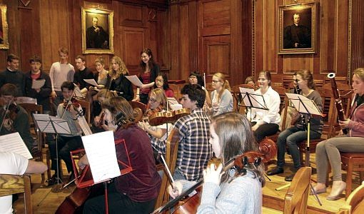 An informal orchestra assembled by the music society