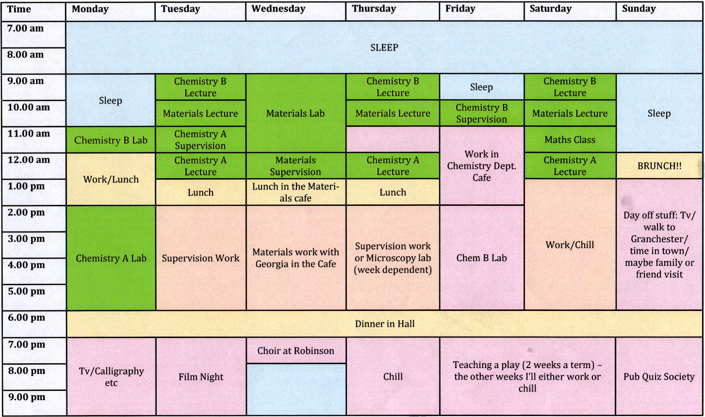 Sciences student timetable