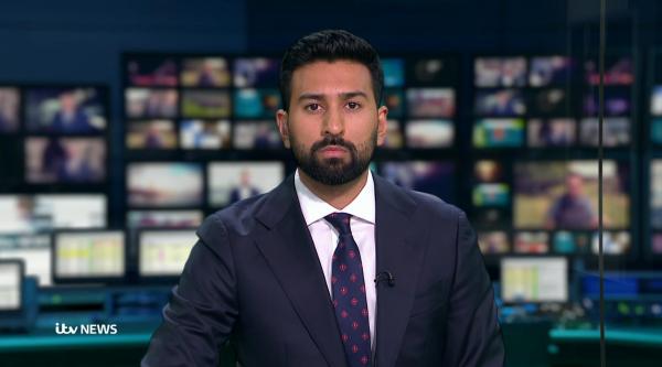 Shehab Khan ITV Policital reporter and presenter image in news room